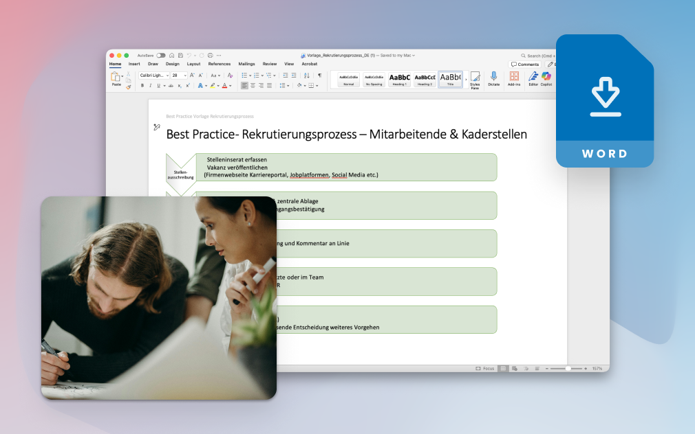 Word-Dokument mit Prozessschritten zur Rekrutierung, bereit zum Download.