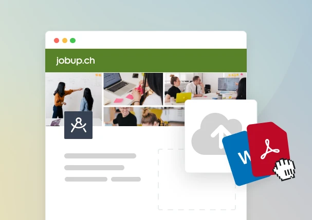 Karriereseite mit Datei-Upload-Funktion für Bewerbungen im Word- oder PDF-Format.